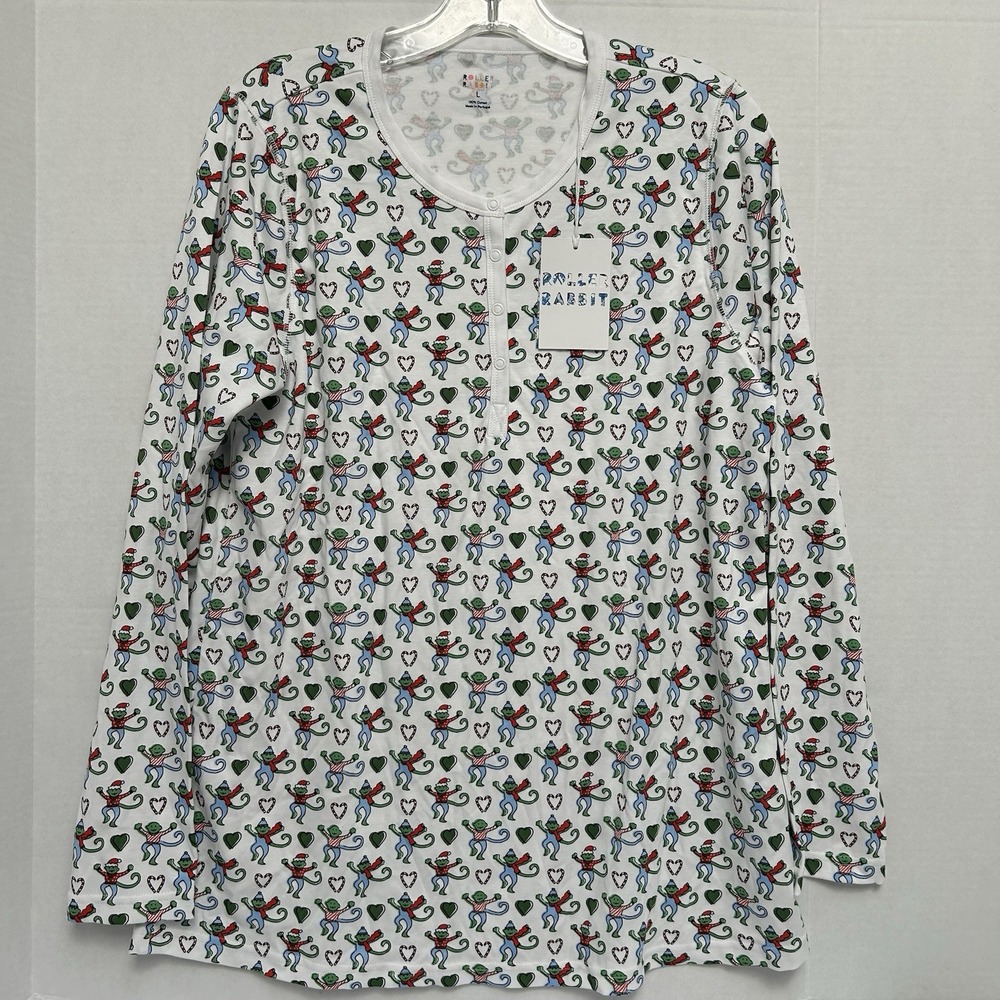 Roller Rabbit NWT Merry Monkey Christmas Pajamas Multicolor Cotton Size Large - Picture 5 of 7